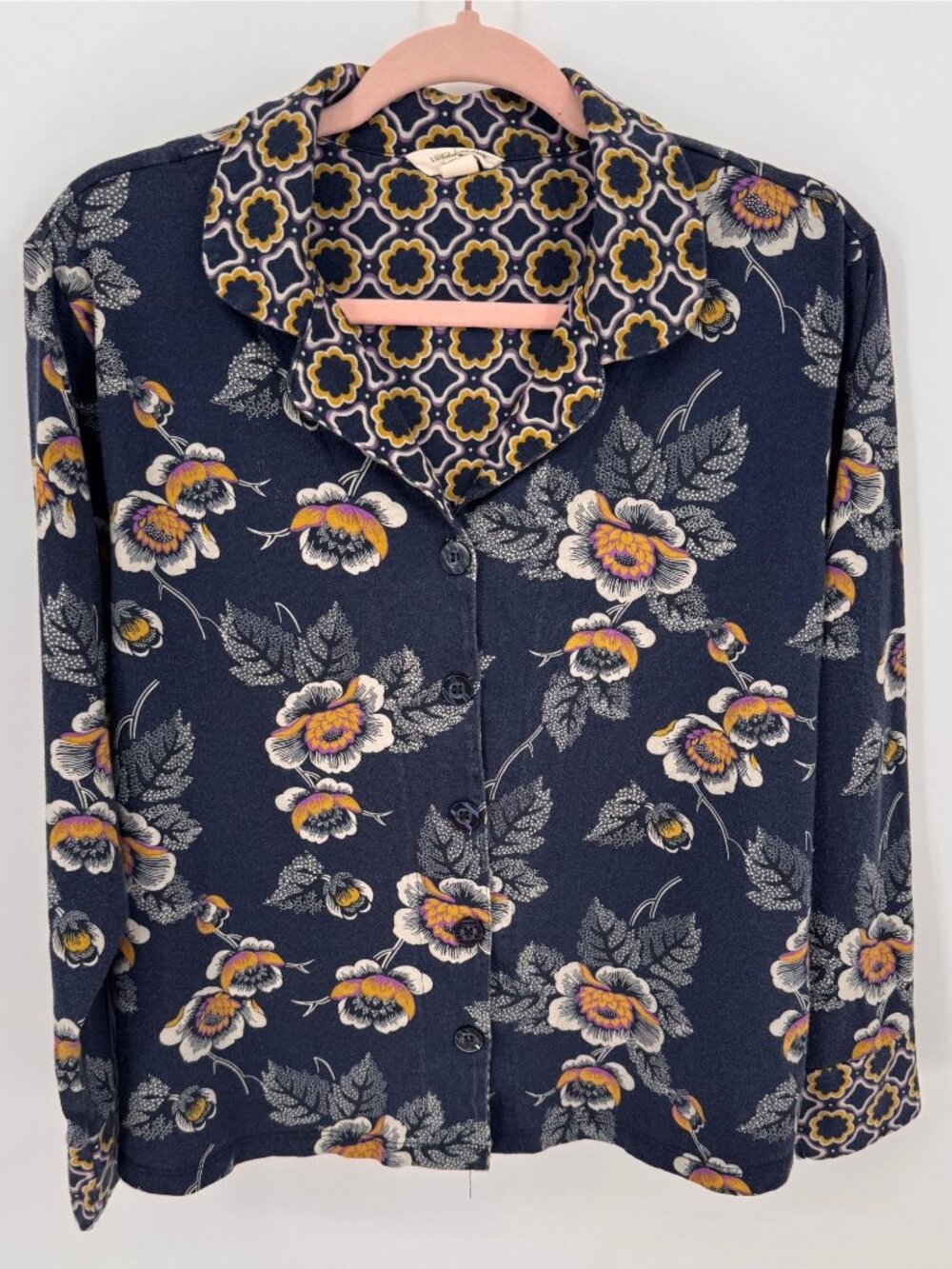 Vera Bradley Womens Long Sleeve Floral Button-Up Blouse Size Large
